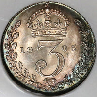1905 NGC MS 65 Edward VII 3 Pence Great Britain Silver Coin (20042302C)