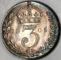 1905 NGC MS 65 Edward VII 3 Pence Great Britain Silver Coin (20042302C)