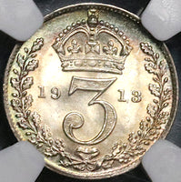 1913 NGC MS 65+ George V 3 Pence Great Britain Gem Sterling Silver Coin (22100903C)
