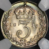 1913 NGC MS 65+ George V 3 Pence Great Britain Gem Sterling Silver Coin (22100903C)