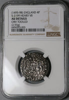 1495 NGC AU England Henry VII Groat 4 Pence Tudor Britain Silver S-2199 Coin (23031302C)