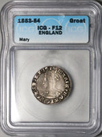 1553 ICG F 12 Queen Mary I Groat 4 Pence Hammered Great Britain Tudor England Coin (22090301D)