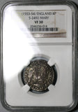 1553 NGC VF 30 Queen Mary Groat 4 Pence Great Britain England Silver Coin (19102302C)
