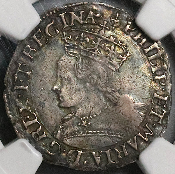 1554 NGC XF Mary Philip Groat 4 Pence Britain Tudor England Coin (23011001C)