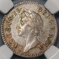 1688 NGC AU 55 James II 1/8 Date Error 4 Pence Groat Great Britain Rare Silver Coin POP 1/0 (21090801C)