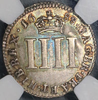 1688 NGC AU 55 James II 1/8 Date Error 4 Pence Groat Great Britain Rare Silver Coin POP 1/0 (21090801C)