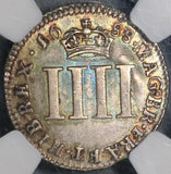 1688 NGC AU 55 James II 1/8 Date Error 4 Pence Groat Great Britain Rare Silver Coin POP 1/0 (21090801C)
