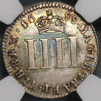 1688 NGC AU 55 James II 1/8 Date Error 4 Pence Groat Great Britain Rare Silver Coin POP 1/0 (21090801C)