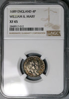 1689 NGC XF 45 William Mary 4 Pence Groat Great Britain SIlver Coin (21121701C)