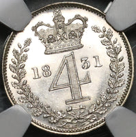 1831 NGC MS 63 William IV Great Britain 4 Pence Maundy Silver Coin (21021601C)
