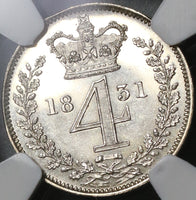 1831 NGC MS 63 William IV Great Britain 4 Pence Maundy Silver Coin (21021601C)