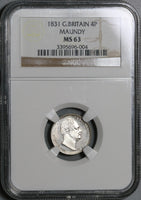 1831 NGC MS 63 William IV Great Britain 4 Pence Maundy Silver Coin (21021601C)