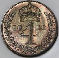 1899 NGC MS 64 Victoria  4 Pence Great Britain Gem Old Fatty Holder Coin (21053001C)