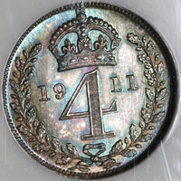 1911 NGC MS 65 George V 4 Pence Maundy Mint State Great Britain Coin (19101604C)
