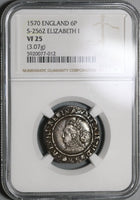 1570 NGC VF 25 Elizabeth I 6 Pence Great Britain England Silver Coin (21051702C)