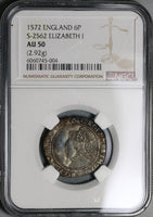 1572 NGC AU 50 Elizabeth I 6 Pence Great Britain England POP 2/0 (22012701C)