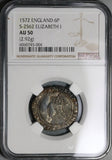 1572 NGC AU 50 Elizabeth I 6 Pence Great Britain England POP 2/0 (22012701C)