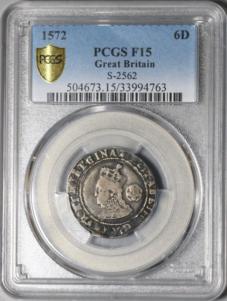 1572 PCGS F 15 Elizabeth I 6 Pence Great Britain England Silver