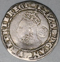 1590 Elizabeth I 6 Pence Britain England Tudor Hammered Silver Coin (23012301R)