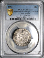 1593 PCGS AU Elizabeth I 6 Pence England Britain Hammered Silver Coin S-2578B (23021401C)
