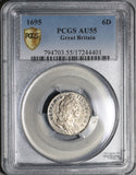 1695 PCGS AU55 William III 6 Pence England Great Britain Rare Silver Coin (19101601C)