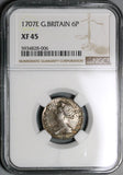 1707-E NGC XF 45 Anne 6 Pence Great Britain Silver Post Union Coin (21090707C)