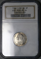 1746 NGC MS 64 George II 6 Pence Great Britain LIMA Mint State Coin (22080102C)