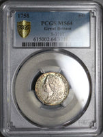 1758 PCGS MS 64 George II 6 Pence Great Britain Sterling Silver Coin (23013001C)