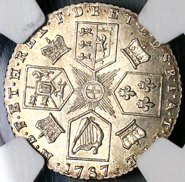 1787 NGC MS 62 George III 6 Pence Great Britain No Hearts Silver