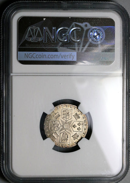 1787 NGC MS 62 George III 6 Pence Great Britain No Hearts Silver