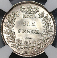 1839 NGC MS 64 Victoria 6 Pence Great Britain Mint State Coin (21011001C)
