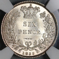 1839 NGC MS 64 Victoria 6 Pence Great Britain Mint State Coin (21011001C)