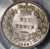 1842 PCGS MS 64 Victoria 6 Pence Great Britain Silver Rare Sterling Coin (21092301D)