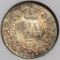 1843 NGC MS 64 Victoria 6 Pence Great Britain Rare Silver Sterling Coin (16082801D)