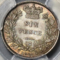 1845 PCGS MS 64 Victoria 6 Pence Great Britain Silver Rare Coin (22110401C)