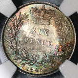 1846 NGC MS 64 Victoria 6 Pence Great Britain Mint State Silver Coin (20011403C)