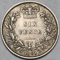 1851 Victoria  6 Pence XF Great Britain Silver Sterling Coin (23122501R)