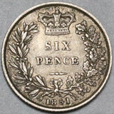 1851 Victoria  6 Pence XF Great Britain Silver Sterling Coin (23122501R)