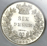 1853 NGC MS 64 Victoria 6 Pence Great Britain Mint State Silver Coin (22022001C)