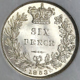 1853 NGC MS 64 Victoria 6 Pence Great Britain Mint State Silver Coin (22022001C)