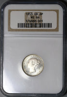 1853 NGC MS 64 Victoria 6 Pence Great Britain Mint State Silver Coin (22022001C)