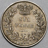 1858 Victoria Great Britain 6 Pence Young Head Sterling Silver Coin (21060606R)
