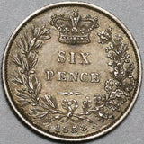 1858 Victoria Great Britain 6 Pence Young Head Sterling Silver Coin (21060606R)