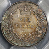 1867 PCGS MS 64 Victoria 6 Pence Die 3 Rare Great Britain R2 Sterling Silver Coin (21092304C)