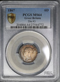 1867 PCGS MS 64 Victoria 6 Pence Die 3 Rare Great Britain R2 Sterling Silver Coin (21092304C)