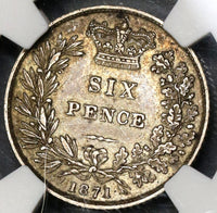 1871 NGC XF 45 Victoria 6 Pence Rare No Die Number Great Britain Silver Coin (19052605C)