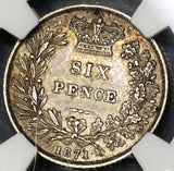 1871 NGC XF 45 Victoria 6 Pence Rare No Die Number Great Britain Silver Coin (19052605C)