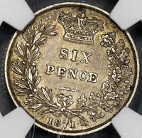 1871 NGC XF 45 Victoria 6 Pence Rare No Die Number Great Britain Silver Coin (19052605C)