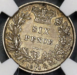 1871 NGC XF 45 Victoria 6 Pence Rare No Die Number Great Britain Silver Coin (19052605C)