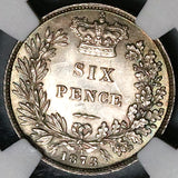 1873 NGC MS 63 Victoria 6 Pence Great Britain Die 21 Sterling Silver Coin (23011804C)